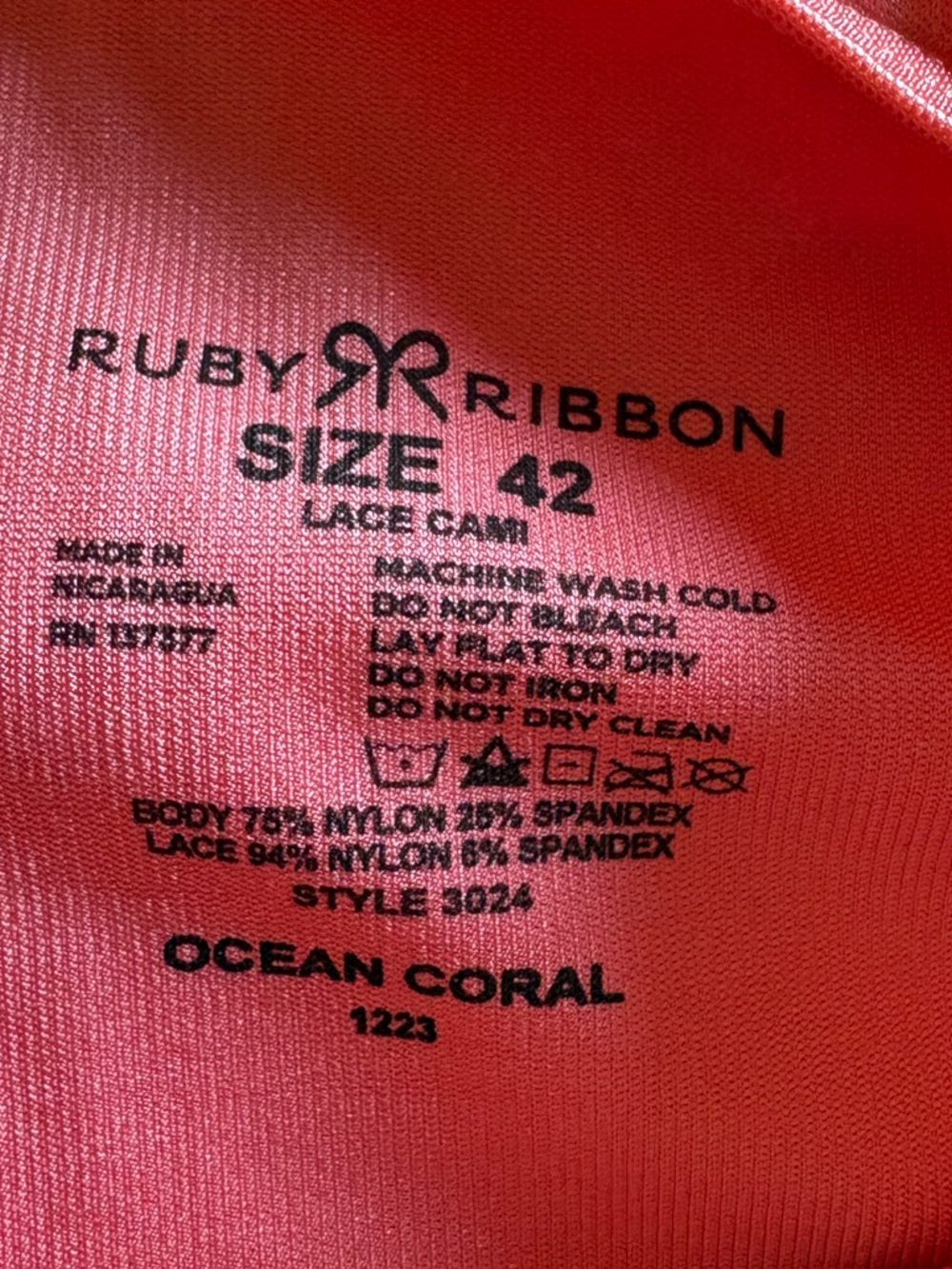 Ruby Ribbon Ocean Coral Lace Cami - Picture 5 of 6